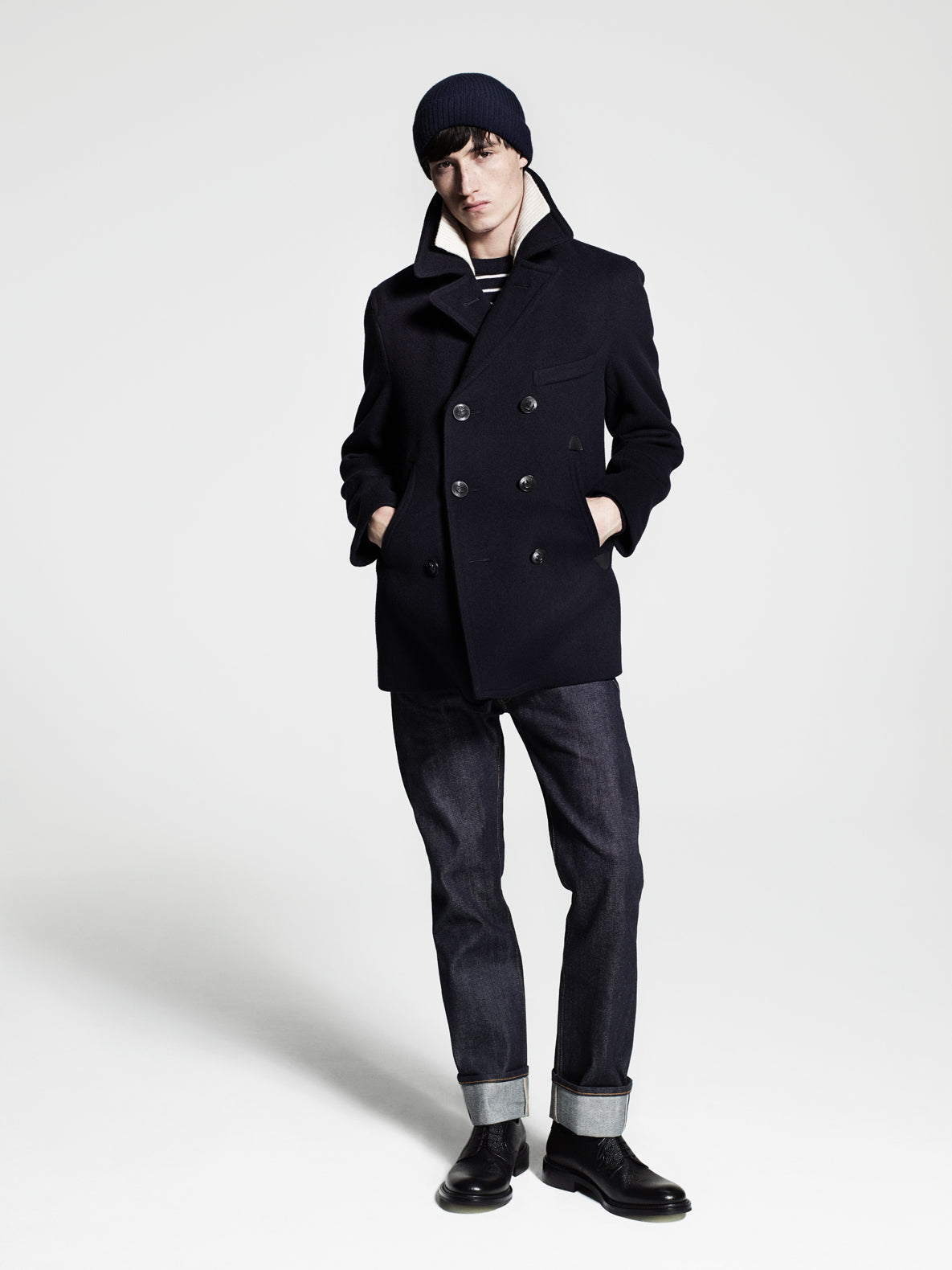 Load image into Gallery viewer, Chatham Peacoat Merino Wool Navy